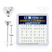 ung4x6 box w silver 925 un bent nose stud 3mm heart shaped clear belly piercing