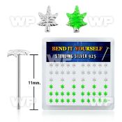 unj7 box w silver 925 un bent nose stud plain silver green belly piercing