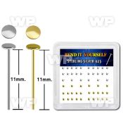 unjf0 box w silver 925 un bent nose stud 2mm flat round tops nose piercing