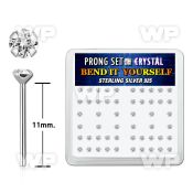 unme06f box w silver 925 un bent nose stud 2mm prong set clear nose piercing