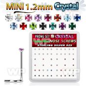 uomsjf box silver nose scews w 1.2mm color prong set crystals