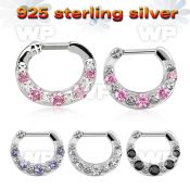 vsepg14 925 silver septum clicker 1.2mm w 5 cz stones