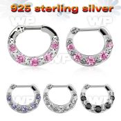 vsepg16 925 silver septum clicker 1.6mm w 5 cz stones