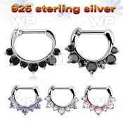 vseph16 925 silver septum clicker 1.6mm w 3 big 4 small czs