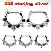 vsephx16 925 silver septum clicker 1.6mm 3 big 4 small cz stone