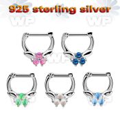 vsepo14 silver septum clicker 14g w 3 synthetic opals in center