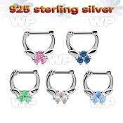 vsepo16 silver septum clicker 16g w 3 synthetic opals in center
