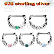 vsepp14 silver septum clicker 14g w prong set synthetic opal