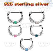 vsepp16 silver septum clicker 14g w a prong set synthetic opal
