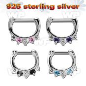 vsepqx14 silver septum clicker 14g w 1 big cz 4 small cz mix