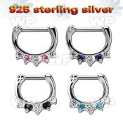 vsepqx16 silver septum clicker 13g w 1 big cz 4 small cz mix