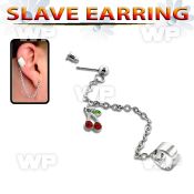 wa1bk steel fake slave helix clip chain dangling red crystal belly piercing