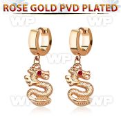 waalke rosegold pvd finish steel hinged earrings dragon pair