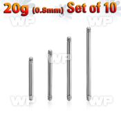 xbb20g set w 10 surgical steel barbell posts w 0.8mm threading