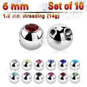 xjb6ho pack 10 6mm steel through hole ball w bezel set crystal