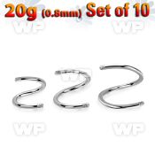 xsp20g set w 10 surgical steel spiral posts w 0.8mm threading