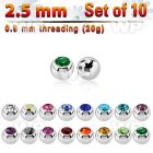 10 2.5mm 316l steel balls w crystals w 0.8mm threading