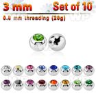 10 3mm 316l steel balls w crystals w 0.8mm threading