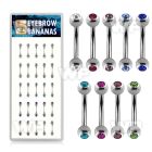14uwjl box w of 316l steel micro banana w 3mm bezel jewel balls eyebrow piercing