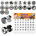 17640z display w of black ion plated steel fake plugs assorted belly piercing