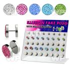 1764tk display w of multi crystal steel fake plugs plain flat belly piercing