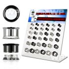 17misl display w black ion plated surgical steel double flared ear lobe piercing