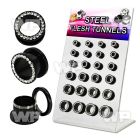 17misy4 display w black ion plated surgical steel flesh tunnel ear lobe piercing