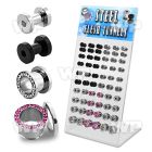 17miyl display w plain black ion plated steel flesh tunnels ear lobe piercing