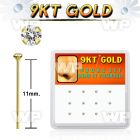 19in3e box w of 9k gold un bent nose stud round 1 5mm clear pron nose piercing
