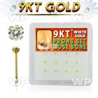 19iu4e box w of 9k gold nose bone 1 5mm round clear prong set nose piercing