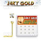 1i36y display box w of 14kt gold nose screw square 2mm clear nose piercing