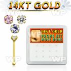 1iu4k box w of 14kt gold nose bone 2mm prong set round cz ston nose piercing