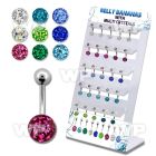 1j8fz display w steel belly ring w 8mm multi crystal ferido bal belly piercing