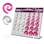 1jfml display w pink white acrylic spiral coil tapers size ear lobe piercing