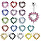 316l steel belly banana, 14g w a lower big crystal heart