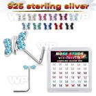 3f4hrjzy silver l shaped nose pins 22g butterfly crystals 36