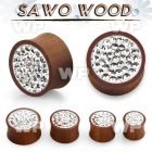 3mjda sawo wood solid double flare plug clear ferido glued mult ear lobe piercing