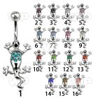 3wpp9 polished implant grade steel belly ring w crystal lizard