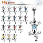 3wpp9 polished implant grade steel belly ring w crystal lizard