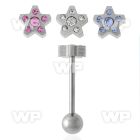 443a6 surgical steel tongue bar 1 6mm star shaped top crystals tongue piercing