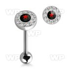 44b56z surgical steel tongue bar 1 6mm red star logo surrounded tongue piercing