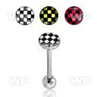 44d6xw surgical steel tongue bar 1 6mm flat topchecker logo len nipple piercing