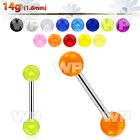 44hqs 316l steel tongue bar 1 6mm 5mm acrylic uv balls length tongue piercing