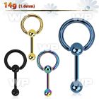 44r3b ion plated surgical steel tongue bar 1 6mm top 6mm ball tongue piercing