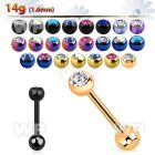 44r6 ion plated surgical steel tongue bar 1 6mm top 6mm jewel tongue piercing