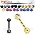 44r6 ion plated surgical steel tongue bar 1 6mm top 6mm jewel tongue piercing
