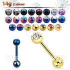 44rj black ion plated surgical steel tongue bar 1 6mm top 6mm tongue piercing