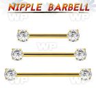 44umrkg gold steel nipple barbell w prong set round czs