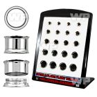 4amie096 display w surgical steel double flared flesh tunnels inte ear lobe piercing