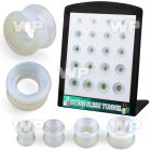 4amie9k display w double flared moonstone flesh tunnels size 6mm ear lobe piercing